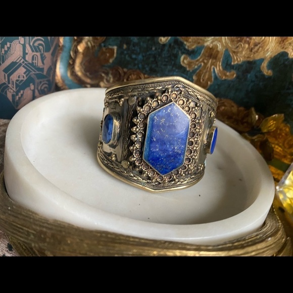 Lapis lazuli Afghan style middle eastern cuff bracelet - Picture 10 of 11